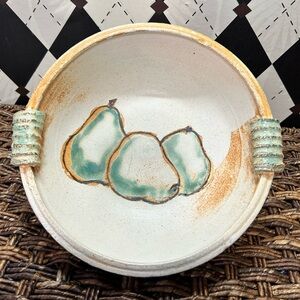 Handcrafted Pear Motif Ceramic Bowl – Artisan Studio Pottery
